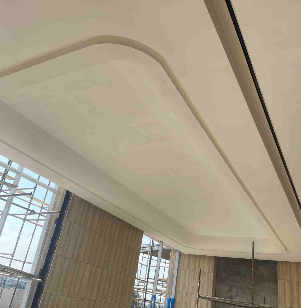 Stretch ceiling frame installation in Dubai – aluminum profile setup before LED lighting and membrane installation Stretch ceiling frame installation in Dubai – aluminum profile setup before LED lighting and membrane installation