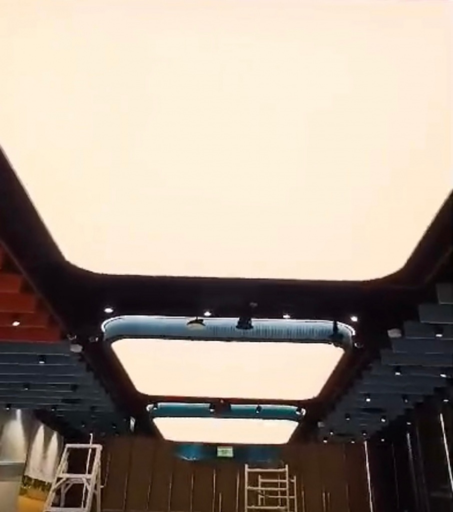 Large waterproof luminous ceiling panels with integrated LED lighting installed in a hospitality project. Large waterproof luminous ceiling panels with integrated LED lighting installed in a hospitality project.