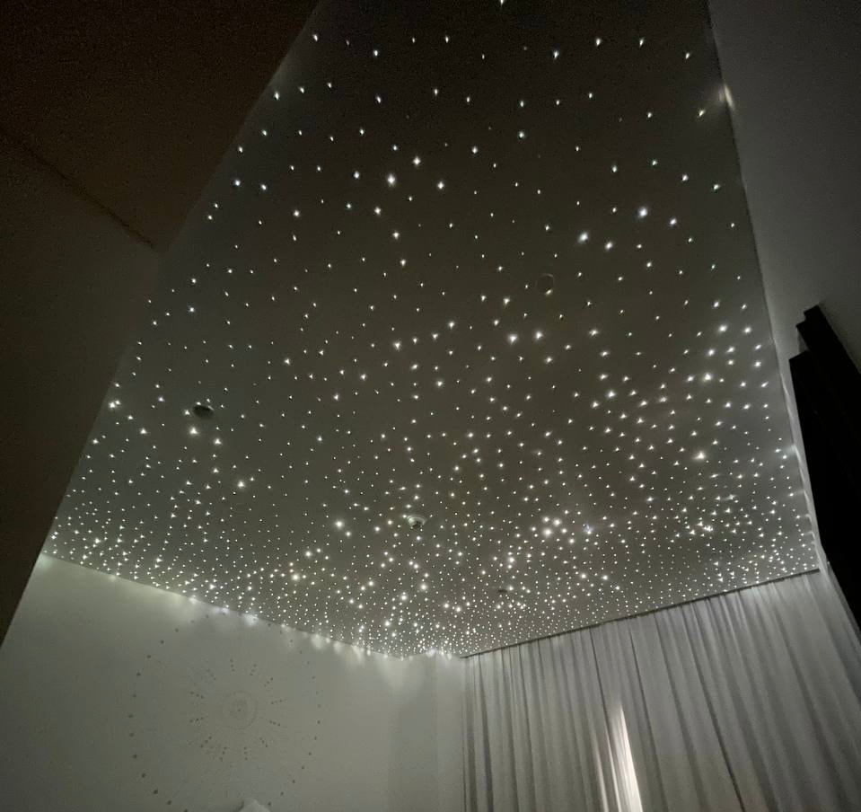 Yoga studio ceiling in Dubai with integrated LED stretch ceiling system for modern wellness and meditation interiors Yoga studio ceiling in Dubai with integrated LED stretch ceiling system for modern wellness and meditation interiors