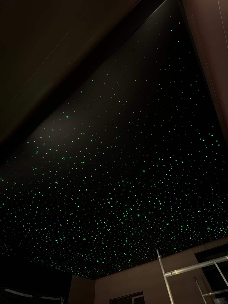Architectural fiber optic star ceiling providing an elegant atmosphere for a luxury hospitality project. Architectural fiber optic star ceiling providing an elegant atmosphere for a luxury hospitality project.