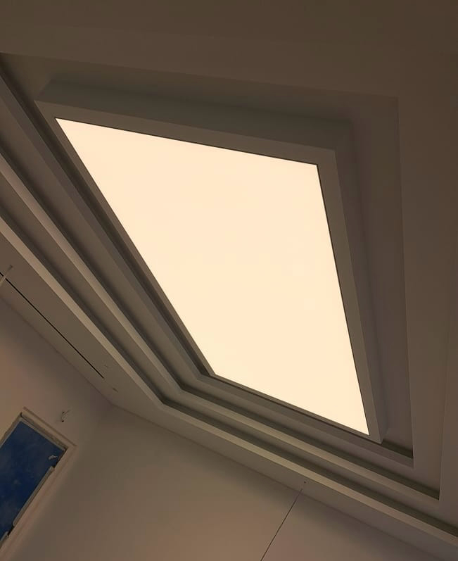 Suspended translucent stretch ceiling restored during a commercial renovation project in the UAE. Suspended translucent stretch ceiling restored during a commercial renovation project in the UAE.