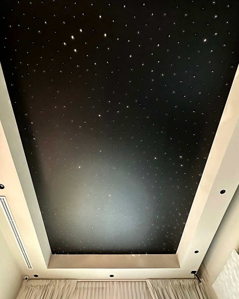 Premium black ceiling with custom Starlight Ceiling Lights creating a realistic night sky effect. Premium black ceiling with custom Starlight Ceiling Lights creating a realistic night sky effect.