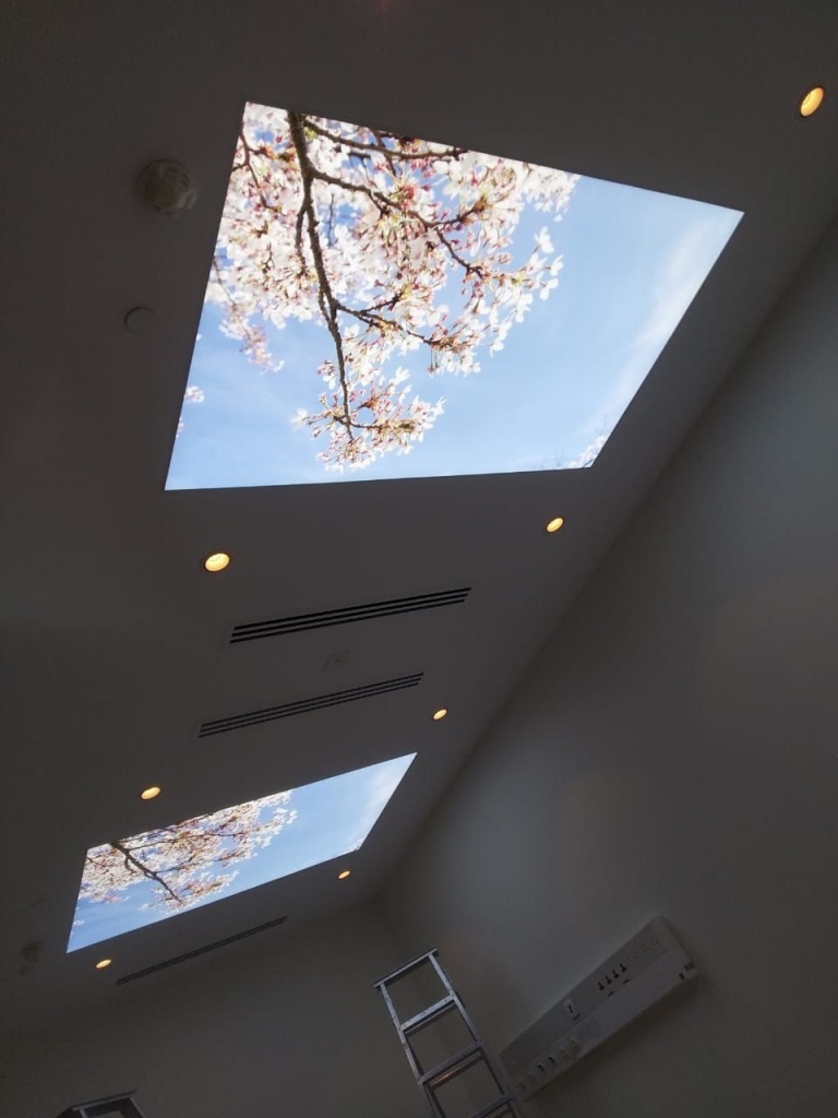 Custom organic-shaped illuminated ceiling designed for a contemporary Majlis with seamless LED lighting. Custom organic-shaped illuminated ceiling designed for a contemporary Majlis with seamless LED lighting.