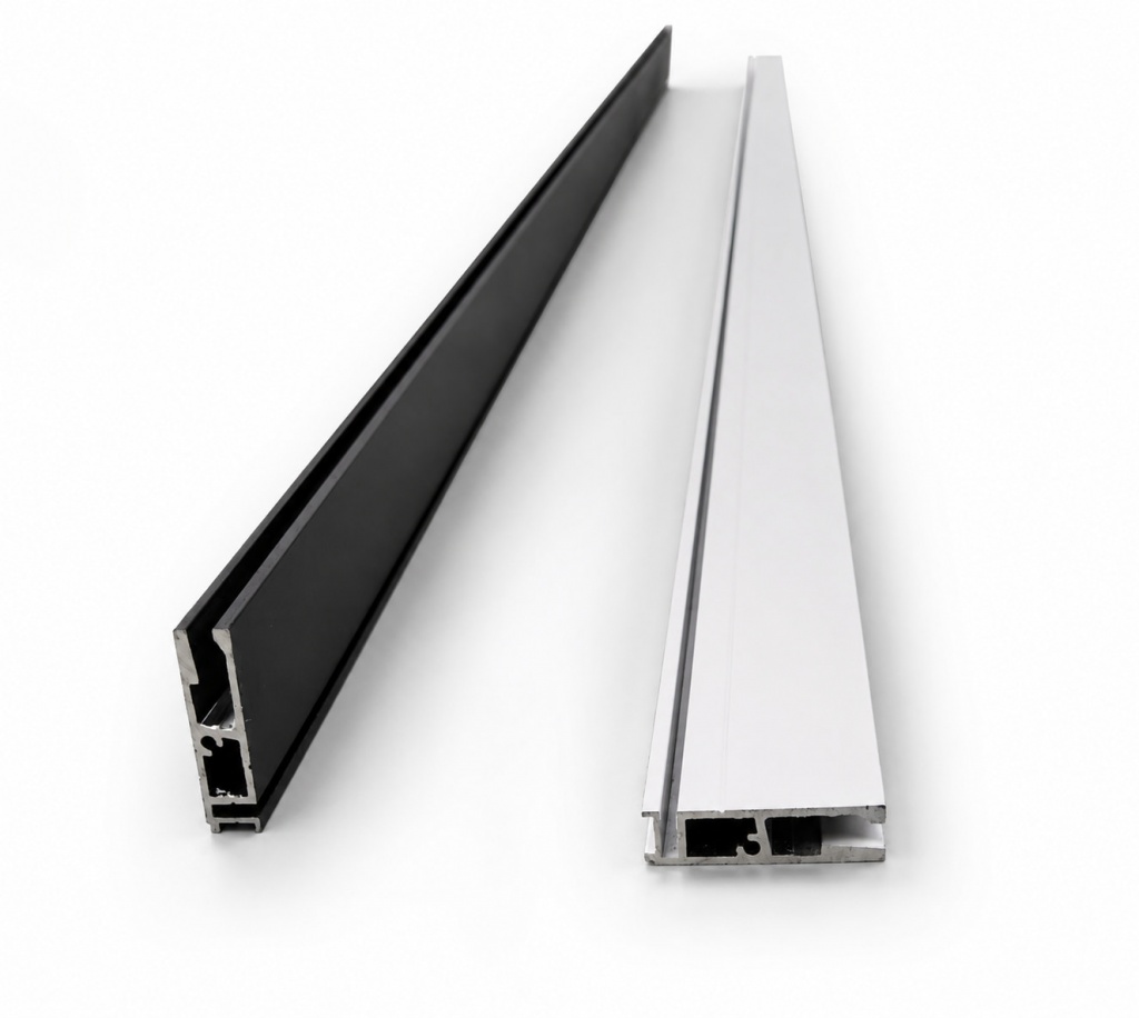Black and white aluminum profiles designed for professional stretch ceiling installation, including perimeter fixing and architectural ceiling applications. Black and white aluminum profiles designed for professional stretch ceiling installation, including perimeter fixing and architectural ceiling applications.